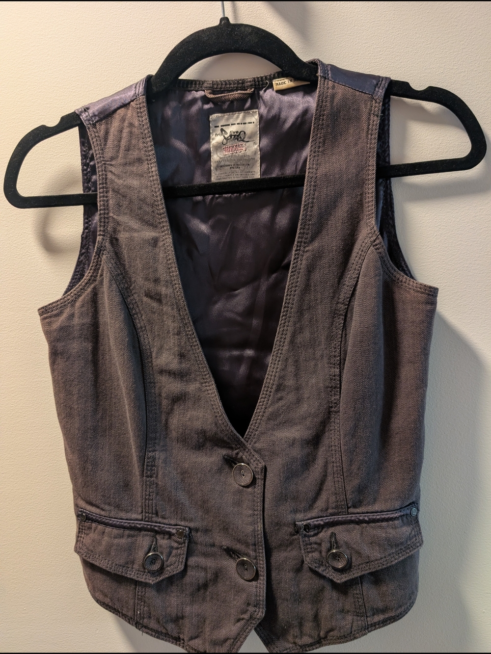 Vintage Triple Five Soul Black Gray Denim Vest